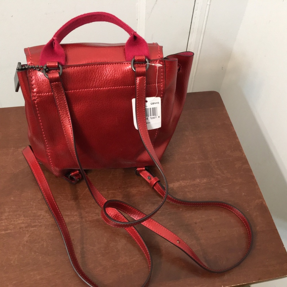 Coach Red Metallic Derby Backpack Pebble Leather Brand new with tag . - Picture 6 of 15